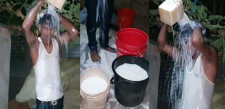Man celebrates wife divorce by bathing in 40 liters of milk in Assam