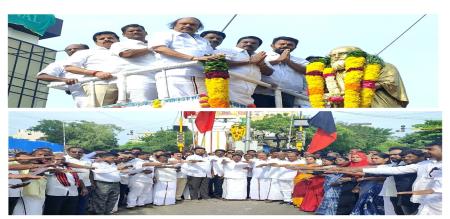 The 147th birthday celebration of Father Periyar DMK members pay their respects by wearing garlands